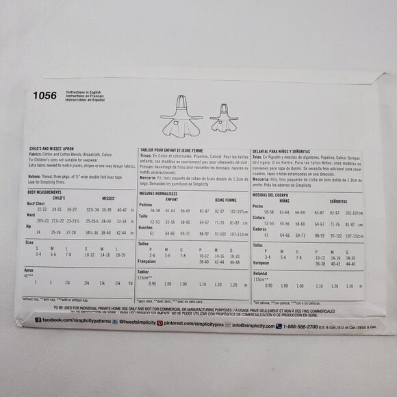 Simplicity 1056  Apron Sewing Pattern Mother & Daughter Size A S-L UNCUT - Picture 9 of 10